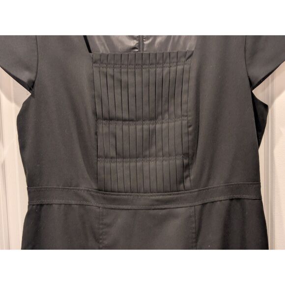 Ann Taylor Sheath Dress Navy Blue Pintuck Square Neck Cap Sleeve Size 16 - Picture 5 of 6